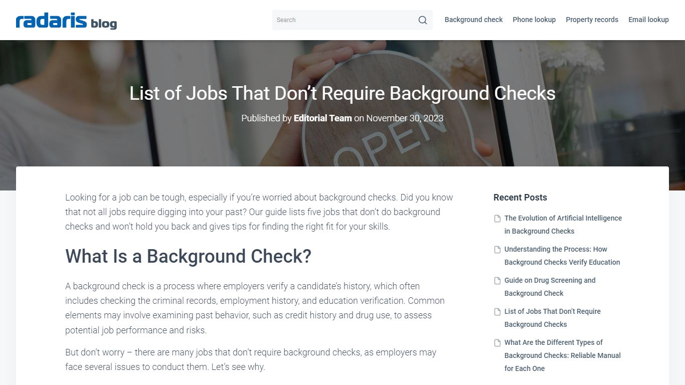 5 Jobs That Don't Require Background Checks - Radaris